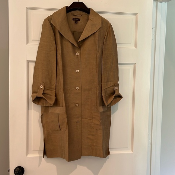 Linen duster. Gorgeous bronze. Wide collar. Tabbed roll sleeve. Patch pots - Picture 2 of 9